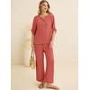 image:imageANRABESS Womens Summer 2 Piece Lounge Sets 34 Sleeve V Neck Top Wide Leg Palazzo Pants Set 2026 Beach Travel OutfitsOrange Red