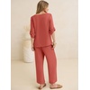 image:imageANRABESS Womens Summer 2 Piece Lounge Sets 34 Sleeve V Neck Top Wide Leg Palazzo Pants Set 2026 Beach Travel OutfitsOrange Red
