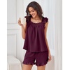 image:imageANRABESS Womens Summer Lounge Set 2 Piece Outfits Ruffle Tank Top and Shorts Set 2026 Beach Vacation Cover Up ClothesPurple Red