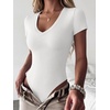 image:imageANRABESS Womens V Neck Short Sleeve Bodysuits  Slim Fit Body Suits Tops Soft Stretchy UPF 50 Fabric Spring Summer Autumn Outfits for Daily Going Out Work amp TravelWhite