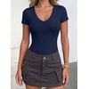 image:imageANRABESS Womens V Neck Short Sleeve Bodysuits  Slim Fit Body Suits Tops Soft Stretchy UPF 50 Fabric Spring Summer Autumn Outfits for Daily Going Out Work amp TravelNavy Blue