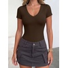 image:imageANRABESS Womens V Neck Short Sleeve Bodysuits  Slim Fit Body Suits Tops Soft Stretchy UPF 50 Fabric Spring Summer Autumn Outfits for Daily Going Out Work amp TravelCoffee