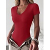 image:imageANRABESS Womens V Neck Short Sleeve Bodysuits  Slim Fit Body Suits Tops Soft Stretchy UPF 50 Fabric Spring Summer Autumn Outfits for Daily Going Out Work amp TravelRed