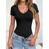 image:imageANRABESS Womens V Neck Short Sleeve Bodysuits  Slim Fit Body Suits Tops Soft Stretchy UPF 50 Fabric Spring Summer Autumn Outfits for Daily Going Out Work amp TravelBlack