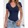 image:imageANRABESS Womens V Neck Short Sleeve Bodysuits  Slim Fit Body Suits Tops Soft Stretchy UPF 50 Fabric Spring Summer Autumn Outfits for Daily Going Out Work amp TravelNavy Blue