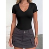 image:imageANRABESS Womens V Neck Short Sleeve Bodysuits  Slim Fit Body Suits Tops Soft Stretchy UPF 50 Fabric Spring Summer Autumn Outfits for Daily Going Out Work amp TravelBlack