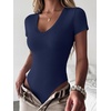 image:imageANRABESS Womens V Neck Short Sleeve Bodysuits  Slim Fit Body Suits Tops Soft Stretchy UPF 50 Fabric Spring Summer Autumn Outfits for Daily Going Out Work amp TravelNavy Blue