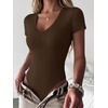 image:imageANRABESS Womens V Neck Short Sleeve Bodysuits  Slim Fit Body Suits Tops Soft Stretchy UPF 50 Fabric Spring Summer Autumn Outfits for Daily Going Out Work amp TravelCoffee