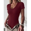 image:imageANRABESS Womens V Neck Short Sleeve Bodysuits  Slim Fit Body Suits Tops Soft Stretchy UPF 50 Fabric Spring Summer Autumn Outfits for Daily Going Out Work amp TravelWine Red