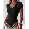 image:imageANRABESS Womens V Neck Short Sleeve Bodysuits  Slim Fit Body Suits Tops Soft Stretchy UPF 50 Fabric Spring Summer Autumn Outfits for Daily Going Out Work amp TravelBlack