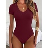 image:imageANRABESS Womens V Neck Short Sleeve Bodysuits  Slim Fit Body Suits Tops Soft Stretchy UPF 50 Fabric Spring Summer Autumn Outfits for Daily Going Out Work amp TravelWine Red