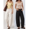 image:imageANRABESS Womens Wide Leg Barrel Jeans  Mid Rise Ankle Length Denim PantsGoing Out Y2K StreetwearCasual Baggy Relaxed Fit Boyfriend StyleFall SpringClassic Black