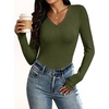 image:imageANRABESS Womens Wool Blend Long Sleeve V Neck Shirts  Comfy Soft Top Slim Fit Knit Daily Travel Going Out Clothes Basic Casual Fall Spring Transition OutfitsArmy Green
