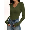 image:imageANRABESS Womens Wool Blend Long Sleeve V Neck Shirts  Comfy Soft Top Slim Fit Knit Daily Travel Going Out Clothes Basic Casual Fall Spring Transition OutfitsArmy Green