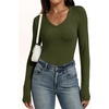image:imageANRABESS Womens Wool Blend Long Sleeve V Neck Shirts  Comfy Soft Top Slim Fit Knit Daily Travel Going Out Clothes Basic Casual Fall Spring Transition OutfitsArmy Green