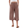 image:imageANRABESS Capri Pants for Women Smocked High Waisted Wide Leg Loose Flowy Cropped Palazzo Trousers Summer Casual Lounge BeachBrown