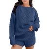 image:imageANRABESS Women 2 Piece Outfits Sweater Lounge Loungewear Sets 2026 Winter Cable Knit Oversized Sweaters Shorts Matching SetsNavy Blue