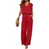 image:imageANRABESS Women Summer 2 Piece Outfits VNeck Top and Wide Leg Pants Set Comfy AllDay Wear for Lounge amp Daily Travel Sets Red Medium
