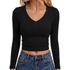 image:imageANRABESS Womens Long Sleeve V Neck Crop Tops  Slim Fit Ribbed Knit Shirts Comfy Soft Layering Top Basic Casual Daily Wear Undershirts Fall Spring Transition OutfitsBlack