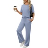 image:imageANRABESS Womens Lounge Sets 2 Piece Outfits 2026 Summer Casual Short Sleeve Sweatsuits Matching Tracksuits Wide Leg Pant SetGray Blue