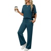 image:imageANRABESS Womens Lounge Sets 2 Piece Outfits 2026 Summer Casual Short Sleeve Sweatsuits Matching Tracksuits Wide Leg Pant SetLake Green