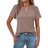 image:imageANRABESS Womens Short Sleeve Lace Top 2026 Henley V Neck Shirts Versatile Trendy Casual Office Outfits for Work amp SummerLight Coffee