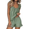 image:imageANRABESS Womens Summer Lounge Set 2 Piece Outfits Ruffle Tank Top and Shorts Set 2026 Beach Vacation Cover Up ClothesLight Green