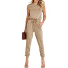 image:imageANRABESS Womens Summer Sleeveless Jumpsuits Casual Dressy Stretchy Crewneck Rompers One Piece Outfits Fall Fashion 2026Khaki