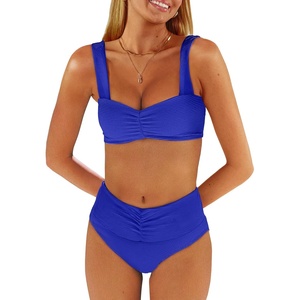 image:imageANRABESS Bathing Suit for Women Tummy Control Bikini Set 2026 Beach Front Ruched Mid Waist Swimsuit with Adjustable StrapsRoyal Blue