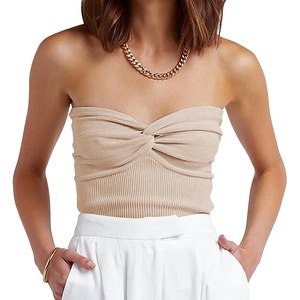 image:imageANRABESS Tube Tops for Women Strapless Twist Knot Corset Rib Knit Slim Fit Medium Stretch Sexy Tank for PartyampGoing OutApricot