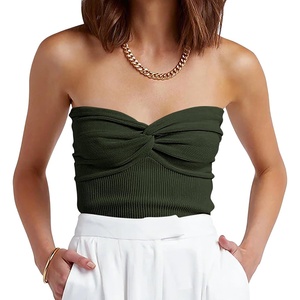 image:imageANRABESS Tube Tops for Women Strapless Twist Knot Corset Rib Knit Slim Fit Medium Stretch Sexy Tank for PartyampGoing OutArmy Green