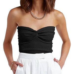 image:imageANRABESS Tube Tops for Women Strapless Twist Knot Corset Rib Knit Slim Fit Medium Stretch Sexy Tank for PartyampGoing OutBlack