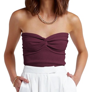 image:imageANRABESS Tube Tops for Women Strapless Twist Knot Corset Rib Knit Slim Fit Medium Stretch Sexy Tank for PartyampGoing OutBurgundy