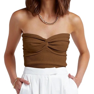 image:imageANRABESS Tube Tops for Women Strapless Twist Knot Corset Rib Knit Slim Fit Medium Stretch Sexy Tank for PartyampGoing OutCaramel