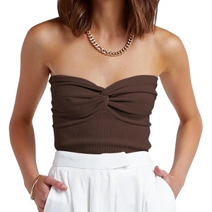 image:imageANRABESS Tube Tops for Women Strapless Twist Knot Corset Rib Knit Slim Fit Medium Stretch Sexy Tank for PartyampGoing OutCoffee