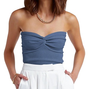 image:imageANRABESS Tube Tops for Women Strapless Twist Knot Corset Rib Knit Slim Fit Medium Stretch Sexy Tank for PartyampGoing OutDeep Blue