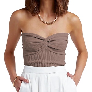 image:imageANRABESS Tube Tops for Women Strapless Twist Knot Corset Rib Knit Slim Fit Medium Stretch Sexy Tank for PartyampGoing OutDeep Khaki