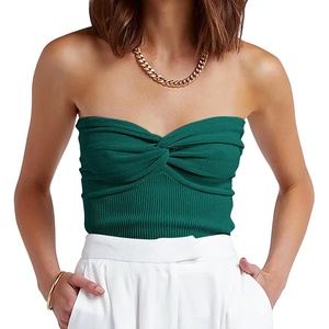 image:imageANRABESS Tube Tops for Women Strapless Twist Knot Corset Rib Knit Slim Fit Medium Stretch Sexy Tank for PartyampGoing OutOpal Green