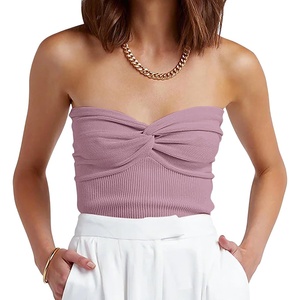 image:imageANRABESS Tube Tops for Women Strapless Twist Knot Corset Rib Knit Slim Fit Medium Stretch Sexy Tank for PartyampGoing OutPurple