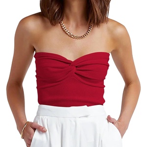 image:imageANRABESS Tube Tops for Women Strapless Twist Knot Corset Rib Knit Slim Fit Medium Stretch Sexy Tank for PartyampGoing OutRed
