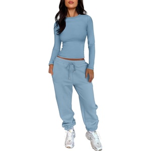 image:imageANRABESS Womens 2 Piece Sweatsuits Long Sleeve Tight Shirt Tops Joggers Fleece Sweatpants Sets 2026 Fall Sweat Lounge OutfitsGray Blue