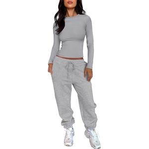 image:imageANRABESS Womens 2 Piece Sweatsuits Long Sleeve Tight Shirt Tops Joggers Fleece Sweatpants Sets 2026 Fall Sweat Lounge OutfitsLight Grey