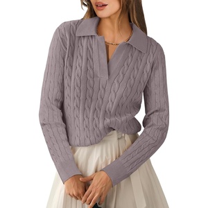 image:imageANRABESS Womens Cable Knit Sweaters Long Sleeve V Neck Sweater Tops Casual Pullover Polo Shirts Fall Fashion OutfitsPurple Taupe