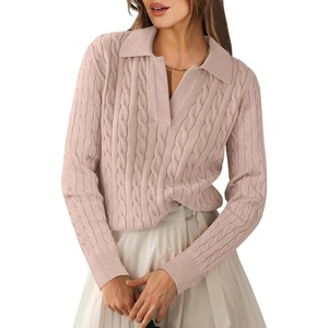 image:imageANRABESS Womens Cable Knit Sweaters Long Sleeve V Neck Sweater Tops Casual Pullover Polo Shirts Fall Fashion OutfitsTaffy