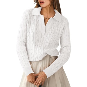 image:imageANRABESS Womens Cable Knit Sweaters Long Sleeve V Neck Sweater Tops Casual Pullover Polo Shirts Fall Fashion OutfitsWhite