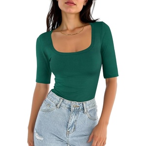 image:imageANRABESS Womens Half Sleeve Tops Square Neck Slim Fit TShirt Summer 2026 Fashion Casual Basic Tee Shirts Spring Work OutfitsForest Green