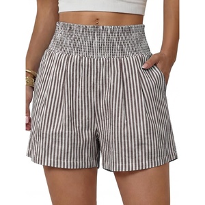 image:imageANRABESS Womens High Waisted Striped amp Gingham Shorts  Comfy Lightweight Breathable Fabric Stretchy Smocked Waist With Pockets Casual Lounge Pajama Clohtes Summer Daily WearBrown White Stripe