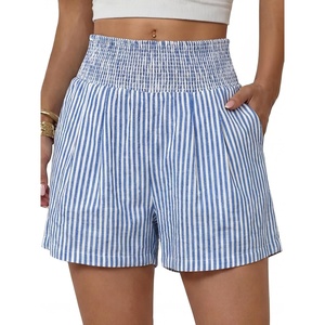image:imageANRABESS Womens High Waisted Striped amp Gingham Shorts  Comfy Lightweight Breathable Fabric Stretchy Smocked Waist With Pockets Casual Lounge Pajama Clohtes Summer Daily WearBlue White Stripe