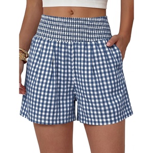 image:imageANRABESS Womens High Waisted Striped amp Gingham Shorts  Comfy Lightweight Breathable Fabric Stretchy Smocked Waist With Pockets Casual Lounge Pajama Clohtes Summer Daily WearBlue White Plaid