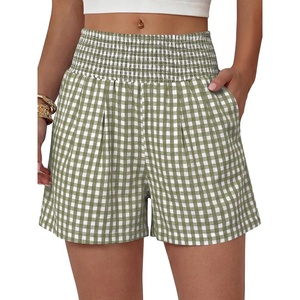 image:imageANRABESS Womens High Waisted Striped amp Gingham Shorts  Comfy Lightweight Breathable Fabric Stretchy Smocked Waist With Pockets Casual Lounge Pajama Clohtes Summer Daily WearArmy Green White Plaid
